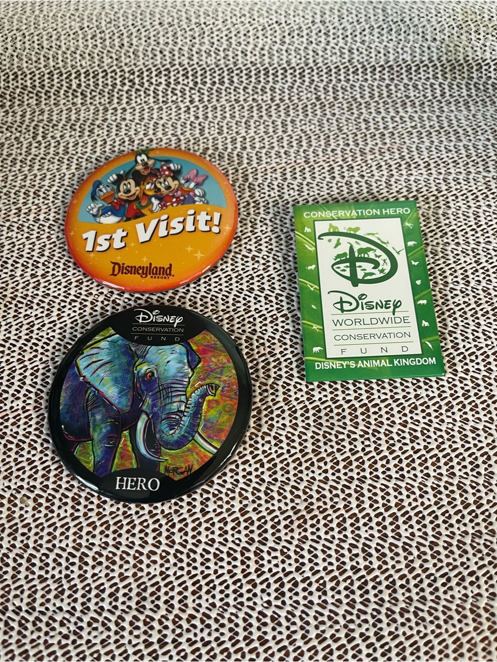 3 Vintage Disney 1st Visit & Conservation Hero Pins - Orange, Green, Black